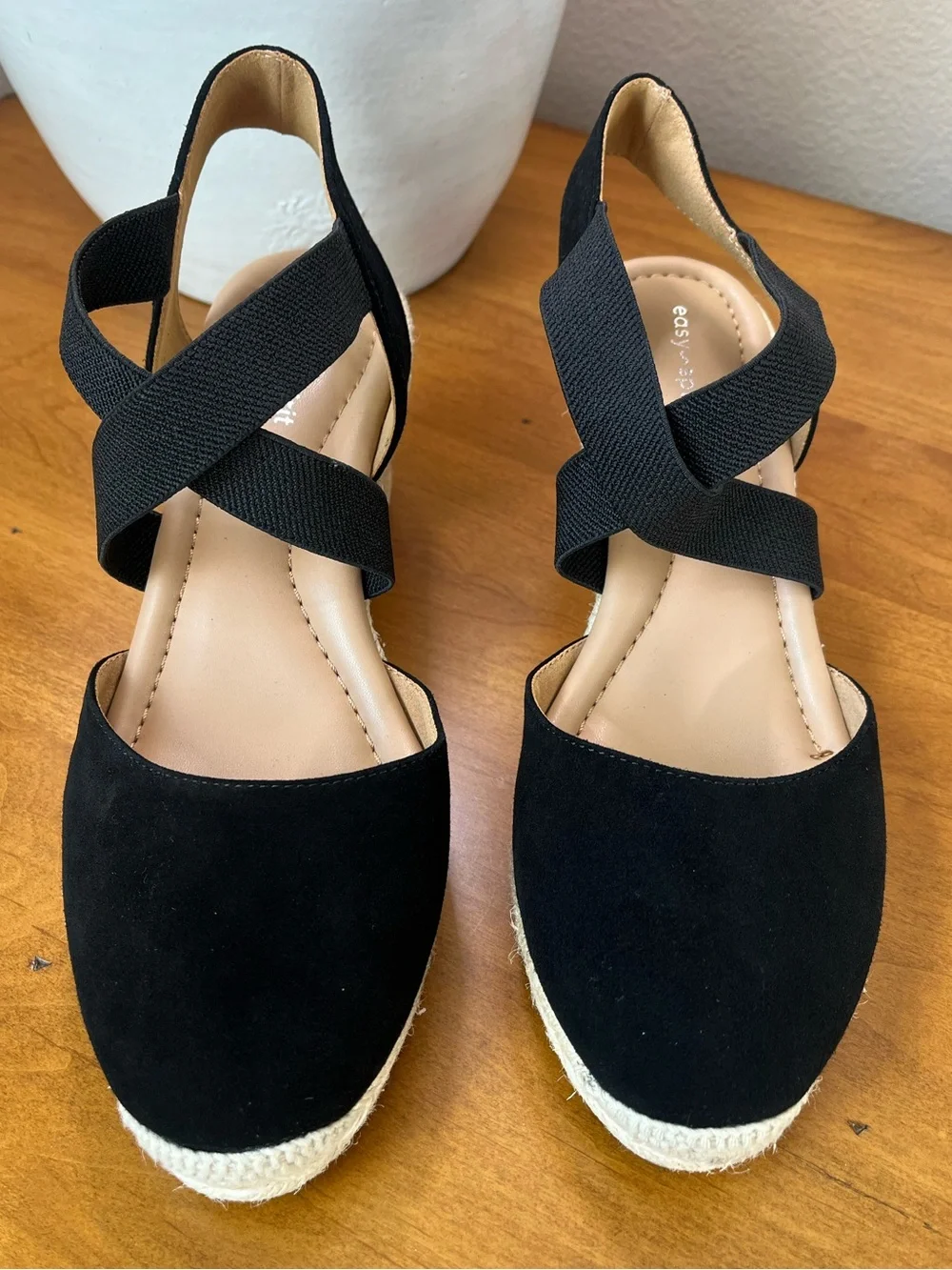 Easy Spirit Women's Black Meza Wedge Espadrille Sandals • Size 9 •NWOT